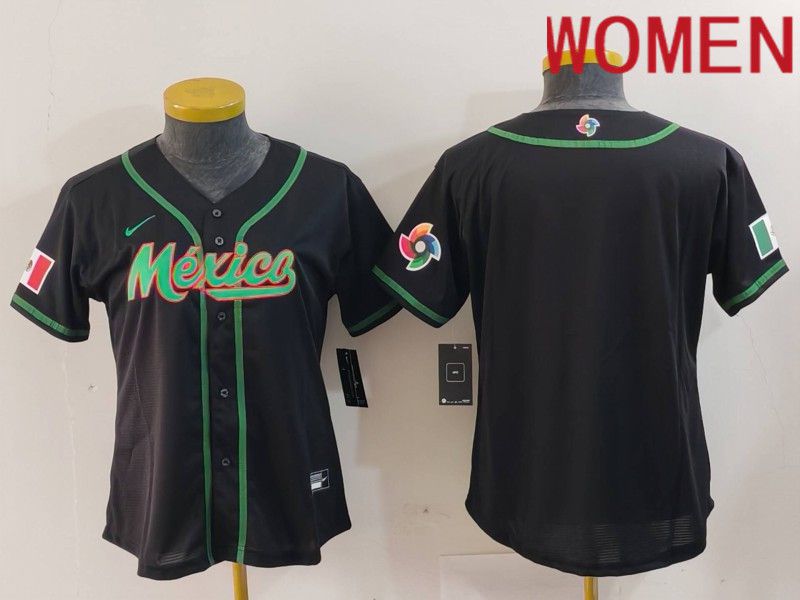 Women 2024 World Cub Mexico Blank Black Nike MLB Jersey style 5